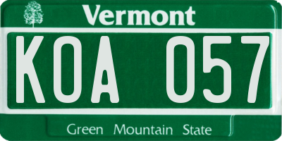 VT license plate KOA057