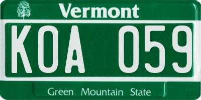 VT license plate KOA059