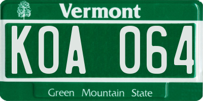 VT license plate KOA064