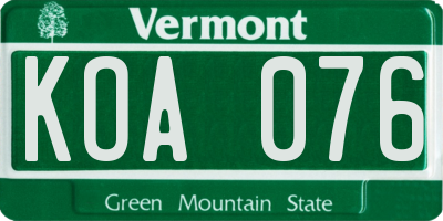 VT license plate KOA076