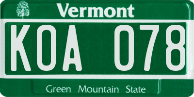 VT license plate KOA078
