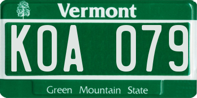 VT license plate KOA079