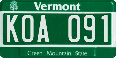 VT license plate KOA091
