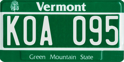 VT license plate KOA095