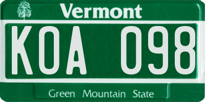 VT license plate KOA098