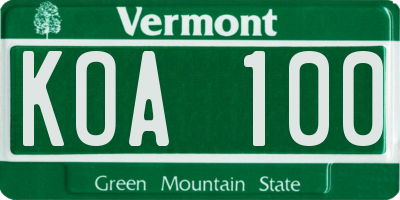 VT license plate KOA100