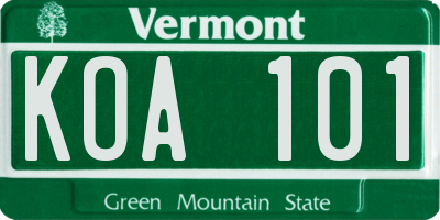 VT license plate KOA101