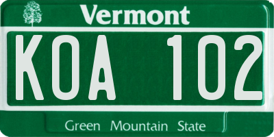 VT license plate KOA102