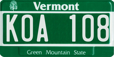 VT license plate KOA108