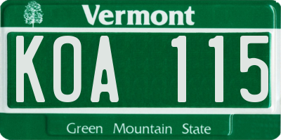 VT license plate KOA115