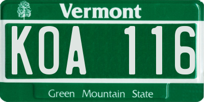 VT license plate KOA116