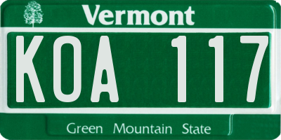 VT license plate KOA117