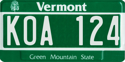 VT license plate KOA124