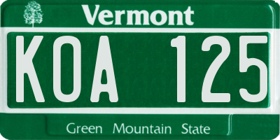 VT license plate KOA125