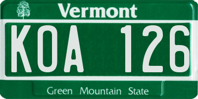 VT license plate KOA126