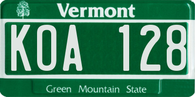 VT license plate KOA128
