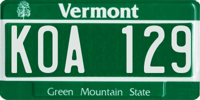 VT license plate KOA129