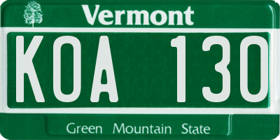 VT license plate KOA130