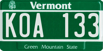 VT license plate KOA133