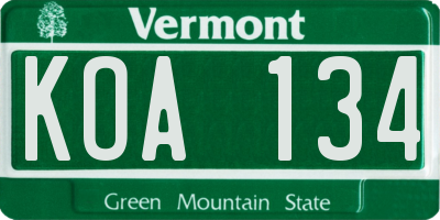 VT license plate KOA134