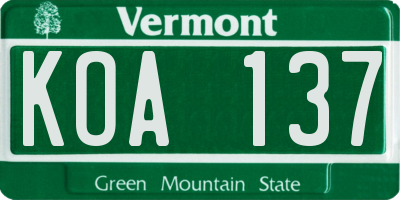 VT license plate KOA137