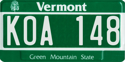 VT license plate KOA148