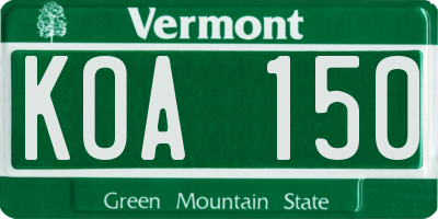 VT license plate KOA150