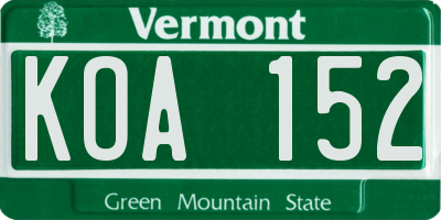 VT license plate KOA152