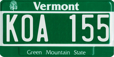 VT license plate KOA155