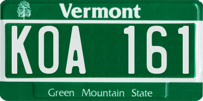 VT license plate KOA161