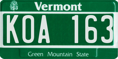 VT license plate KOA163