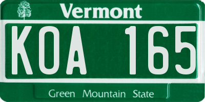 VT license plate KOA165