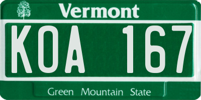 VT license plate KOA167