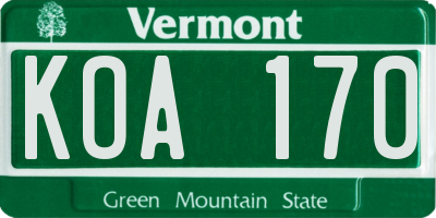 VT license plate KOA170