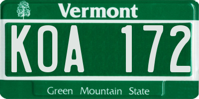 VT license plate KOA172