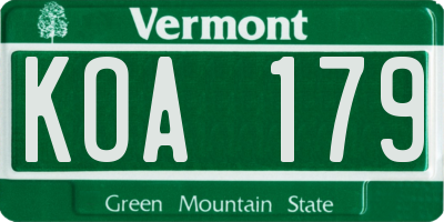 VT license plate KOA179