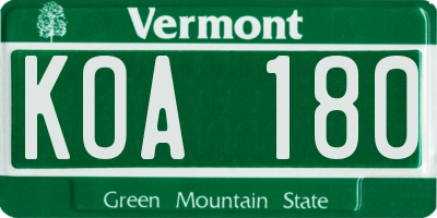 VT license plate KOA180