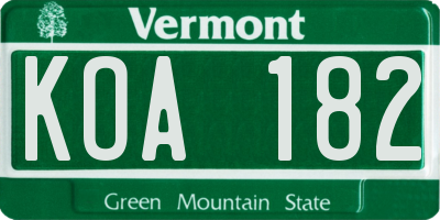VT license plate KOA182