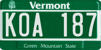 VT license plate KOA187