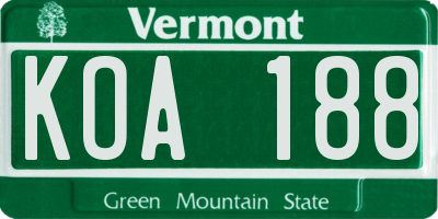 VT license plate KOA188