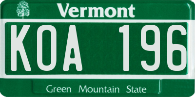 VT license plate KOA196