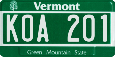 VT license plate KOA201
