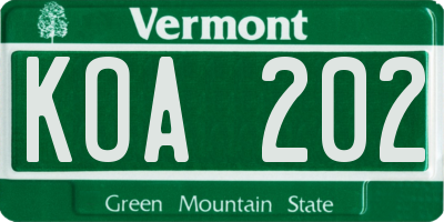 VT license plate KOA202