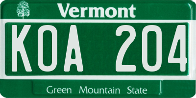 VT license plate KOA204