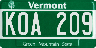 VT license plate KOA209