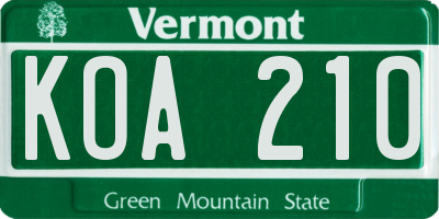 VT license plate KOA210