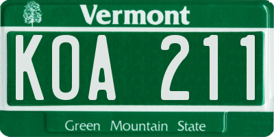 VT license plate KOA211