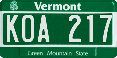 VT license plate KOA217