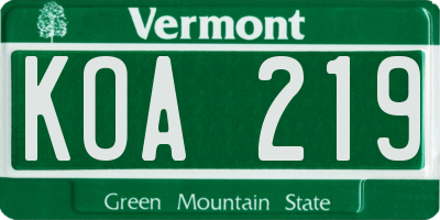 VT license plate KOA219