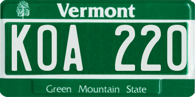 VT license plate KOA220